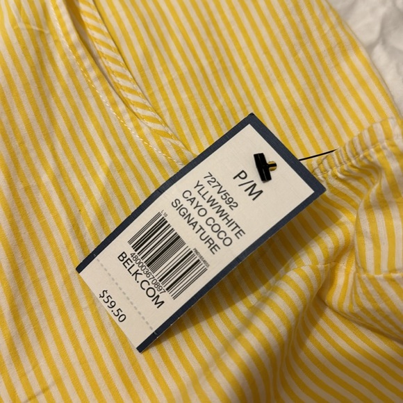 Crown & Ivy Women Yellow Striped Ruffle Neck Sleeveless Blouse Top Size PM NWT - Picture 5 of 6